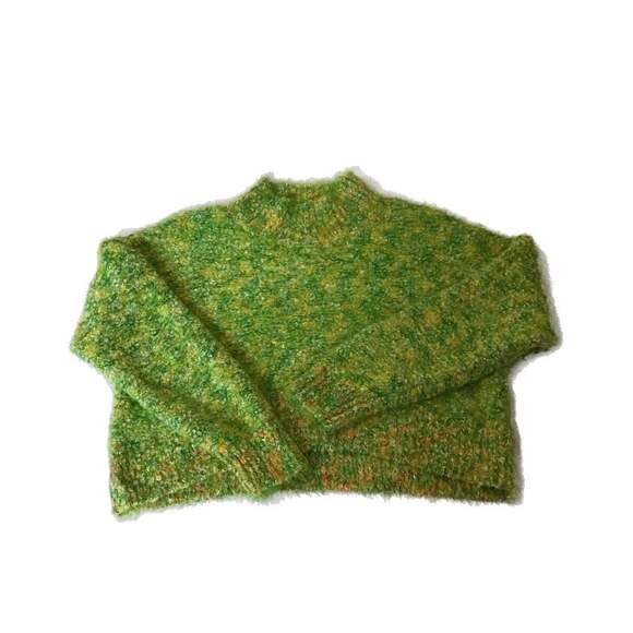 Free People Stardust Sweater green yellow fuzzy combo women Small Y2K Retro NWOT - Picture 2 of 11